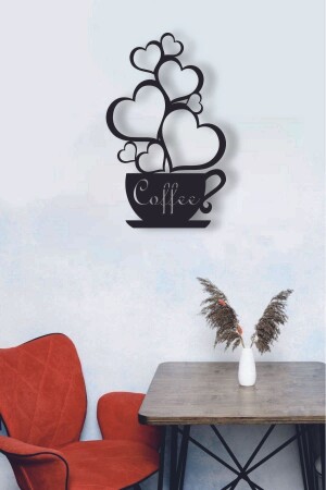 Schwarze hölzerne Kaffeetasse-Herz-Wanddekoration – 30 x 15 cm großes Gemälde für Kitchen Concept Café Coffee Corner - 7