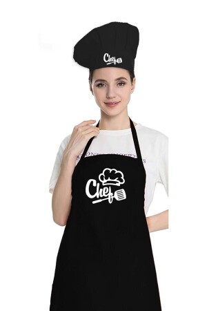 Schwarze Kochschürze mit Kochmütze ecblckchf0011 - enmalife