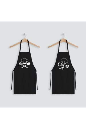 Schwarze Küchenschürze aus feinem Akfil-Stoff mit Aufdruck „Chefkoch“ – Küchenschürze mit Aufdruck „Chefkoch“. - Enmalife