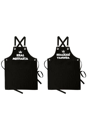 Schwarze Küchenschürze mit „King Queen“-Aufdruck - Enmalife