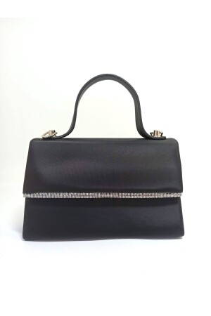 Schwarze Mini-Abendtasche für Damen aus Satinstoff mit silbernen Steinaccessoires - Dizaynbag