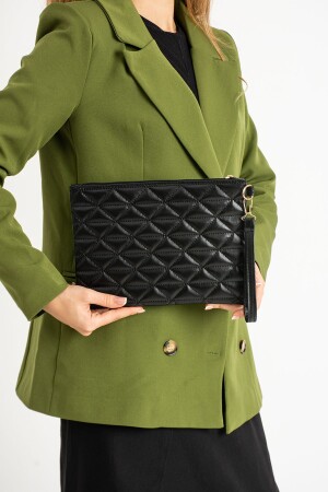 Schwarze Portfolio-Clutch mit Dreiecksmuster für Damen - Defnella