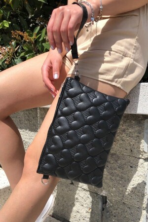 Schwarze Portfolio-Clutch mit Herzmuster für Damen, 25 x 19 cm - Defnella