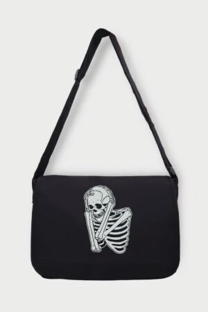 Schwarze traurige Skelett-Postmanntasche EFBUTIK10772 - Ef Butik