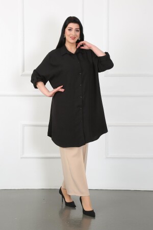 Schwarze Tunika aus weichem Leinen für Damen in großen Größen - By Alba Collection