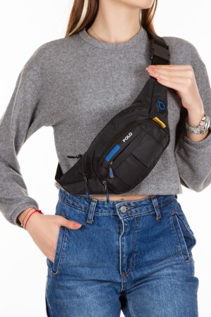 Schwarze Umhängetasche zum Umhängen und zur Hüfte mit wasserdichtem Kopfhörerausgang zey812bags - NEWISH POLO ACCESSORIES