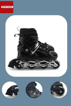 Schwarze, verstellbare, beleuchtete 2-in-1-Skates mit Aluminiumkörper und Übungs-Skating-Tasche als Geschenk - Vadi