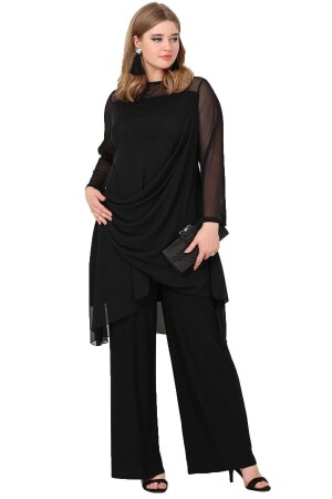Schwarzer Abendkleid-Hosen-Tunika-Anzug für Damen KL7894 - Angelino