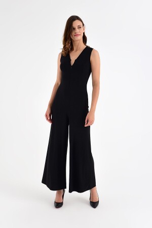 Schwarzer Damen-Overall mit Reißverschluss vorne 20L6845 - Laranor