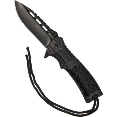 Schwarzes Einhandmesser mit Paracord und Feuerstarter - MIL-TEC