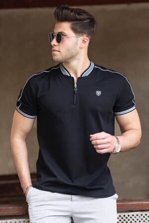 Schwarzes Herren-T-Shirt mit Polokragen 9281 - Madmext