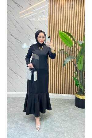 Schwarzes Kleid mit Lederdetails für Damen - İpek Tutuş