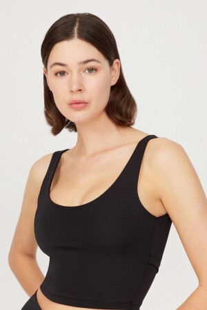 Schwarzes, leicht unterstütztes Bustier-Crop-Top mit Ausschnitt am Rücken - Los Ojos