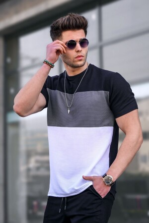 Schwarzes T-Shirt mit Farbblockierung für Herren 5826 - Madmext