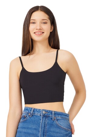 Schwarzes, verstellbares, dünnes Träger-Laser-Cut-Crop-Bustier für Damen - Cottonhill