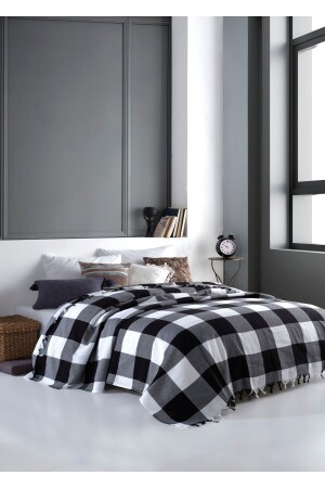 Scotch Black-White Double Duvet Cover 200 x 220 cm Armchair Bed Sofa Cover Cotton Woven - Lux Touch