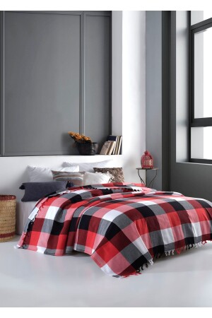 Scotch Red-black Double Duvet Cover 200 X 220 Cm Armchair Bed Sofa Cover Cotton Woven Mk-16004 - Lux Touch