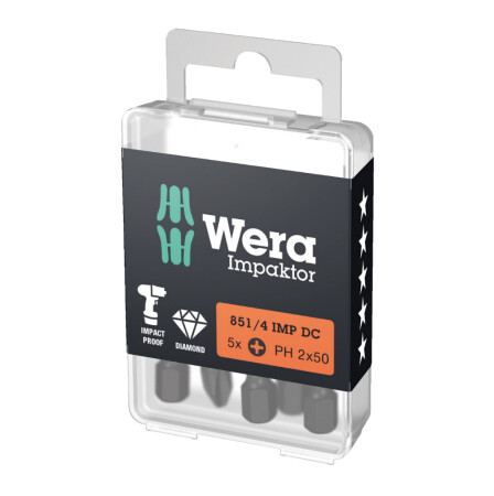 Screwdriver bit WERA 851/4 IMP DC PH2 50mm, 5pcs. - Wera