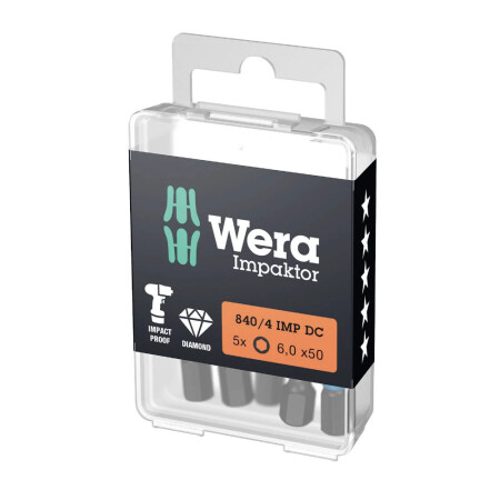 Screwdriver bits WERA 840/4 IMP DC SW6 50mm, 5pcs. - Wera