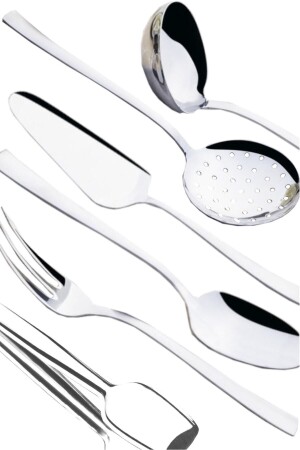 Seafood 6 Piece Stainless Steel Colander Spoon Ladle Grill Tongs Servingware Set - Nehir