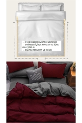 Sedefhome Çift Kişilik Üç Tarafı Fermuarlı Nevresim Takımı(160X200 LASTİKLİ ÇARŞAFLI)bordo-antr P963S8615 - SEDEF HOME