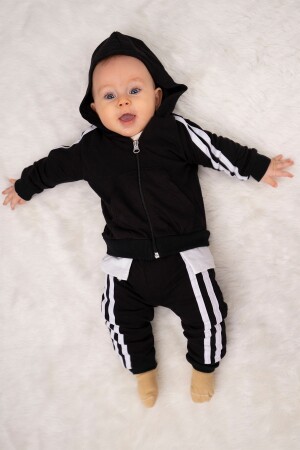 Seitlich gestreiftes Känguru-Taschen-Sportbekleidungs-2-teiliges Baby-Set - Mai Perla