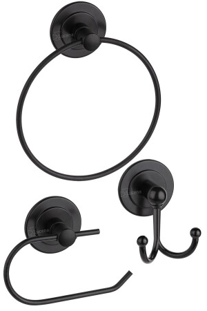 Selbstklebender dreifacher schwarzer Handtuchhalter, Badezimmer-Aufhänger, Toilettenpapierhalter, Badezimmer-Zubehör-Set - Lucena