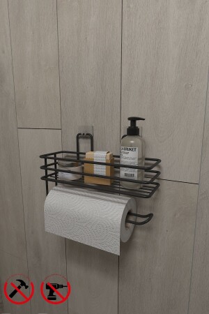 Selbstklebendes Regal, Papierrollen-Handtuchhalter, Serviettenhalter, schwarz, Badezimmer, Küche, Organizer, Regal - Alper Banyo