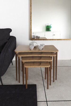 Selena 4-Piece Nesting Coffee Table Wooden Legs Living Room Set Tea Table – Walnut ZSLN - Zuesse Dizayn