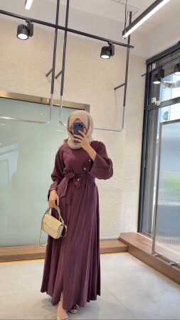 Selena Düğme Detaylı Elbise - Bordo - Duendeca