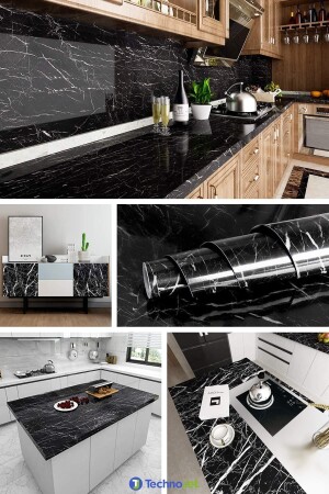 Self Adhesive Black Marble Pattern Kitchen Bathroom Countertop Wall Table Veneer 60cmx100cm - Technojet
