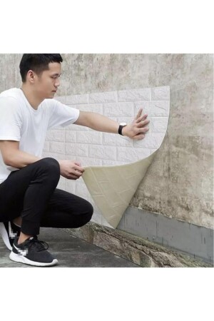 Self-Adhesive Flexible Sponge Off-White Brick Wallpaper Panel 1 Piece 70x77cm(0-53M2) - Renkli Duvarlar