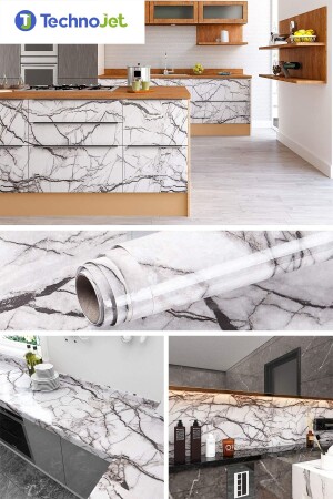 Self-Adhesive Marble Patterned Kitchen Bathroom Countertop Wall And Table Covering (60cmx100cm) - Technojet