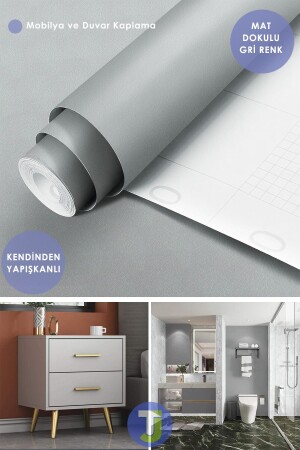 Self Adhesive Matte Gray Kitchen Bathroom Countertop Wall Cabinet And Table Covering 60cmx100cm - Technojet