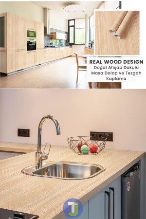 Self Adhesive Natural Wood Textured Wall Cabinet Table Kitchen Countertop Veneer 60cmX100cm - Technojet