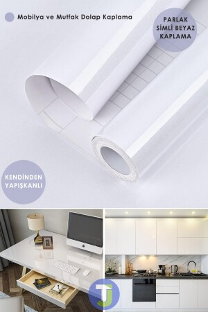 Self Adhesive Silvery White Kitchen Bathroom Countertop Wall Cabinet Table Covering 60cmx100cm - Technojet