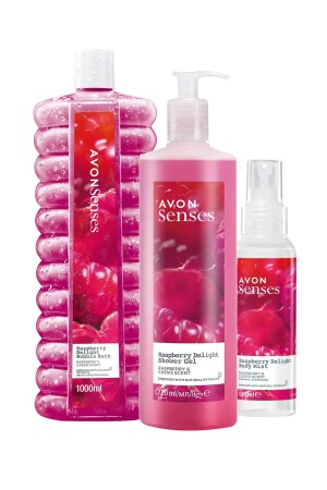 Senses Raspberry and Blackcurrant Scented Shower Gel - Bubble Bath and Body Spray Package - Avon