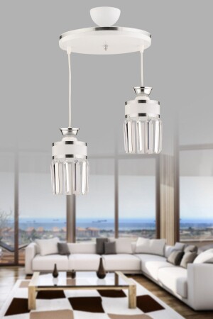 September 2 Pendant Lamp Crystal Stone White Chrome Gilded Modern Luxury Chandelier 2001 - KUZEY AYDINLATMA