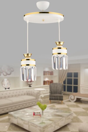 September 2 Pendant Lamp White Yellow Gilded Crystal Stone Modern Luxury Chandelier 2003 - KUZEY AYDINLATMA