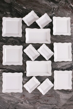 Seranat Breakfast Set for 6 People - 14 Piece White Seranat Pattern Breakfast Set - Genel Markalar