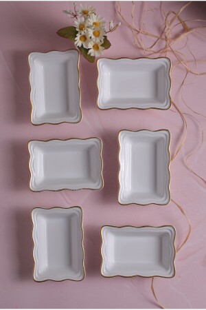 Serenat Snack Bowl - Presentation Bowl - Breakfast Bowl 6 Pieces White Color with Gold Edge - Fbe Home