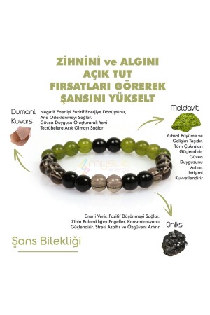 Zertifiziertes Naturstein-Glücksbringer-Armband |. Onyx/Onix-Rauchquarz-Moldavit |. Geschenk Naturstein MysticEnergy Armband-t - Mystic Energy