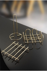 Service Presentation Set 3 Piece Gold Trivet Set Stainless Napkin Holder MC00211 - Metallica Concept