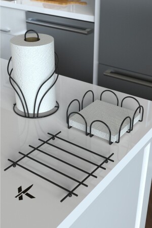 Service Presentation Set Towel Holder Napkin Holder Trivet Full Shiny Stainless Steel Set of 3 Kitchen - Karteya