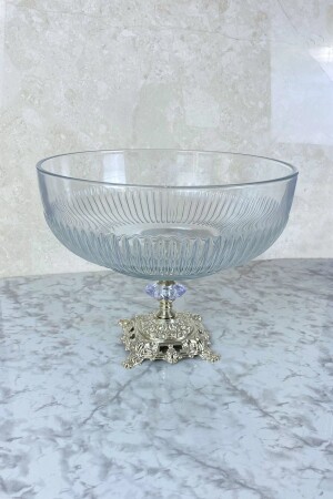 Servierschüssel aus Glas mit silbernem Fuß und Servierschüssel für Obstsalat, große Größe, 147814123664 - MAY HOME