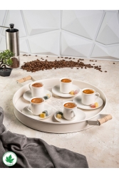 Serviertablett aus Metall mit Holzgriffen 37 cm, Kaffeetablett, Präsentationstablett (KAKTUSBEDRUCKT) LN1026 - Lin Metal