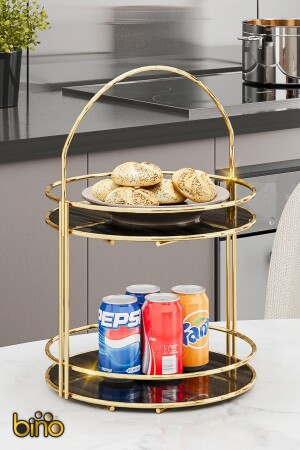 Servis Sunum Ikramlık Gold Büyük Lüks 2 Katlı 40cm Organizer Mutfak Düzenleyici Pasta Standı BinoGold508 - Bino