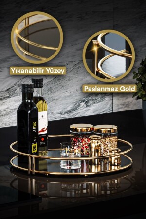 Servis Sunum Ikramlık Gold Büyük Lüks Organizer Sofra Mutfak Düzenleyici Pasta Standı BinoGold609 - Bino