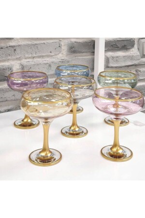 Set aus 6 handdekorierten vergoldeten Glas-Eisschalen, Glas-Eisschalen, Snackschalen 784 - Paşabahçe