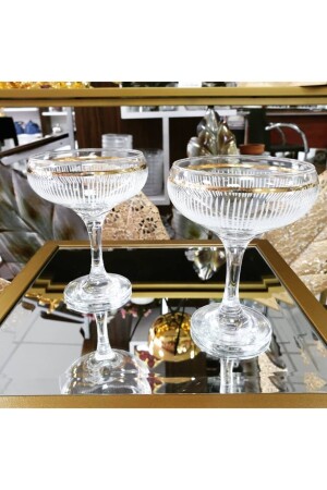 Set aus 6 handverzierten, goldvergoldeten Glas-Eisschalen, Eisschalen aus Glas, Snackschalen, Mitgift 379 - Paşabahçe